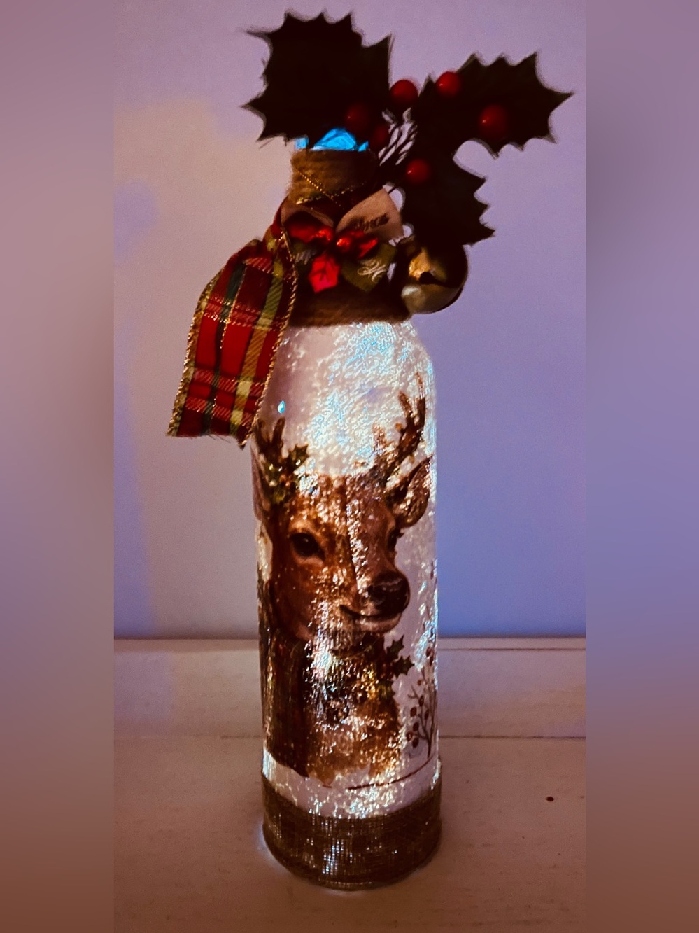 Sparkling LED White & Gold Reindeer Holiday Bottle Accent
